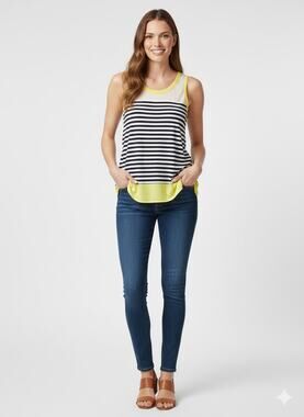 NEW Stitch Fix 41 Hawthorn Blue Yellow Striped Colorblock Blouse XS